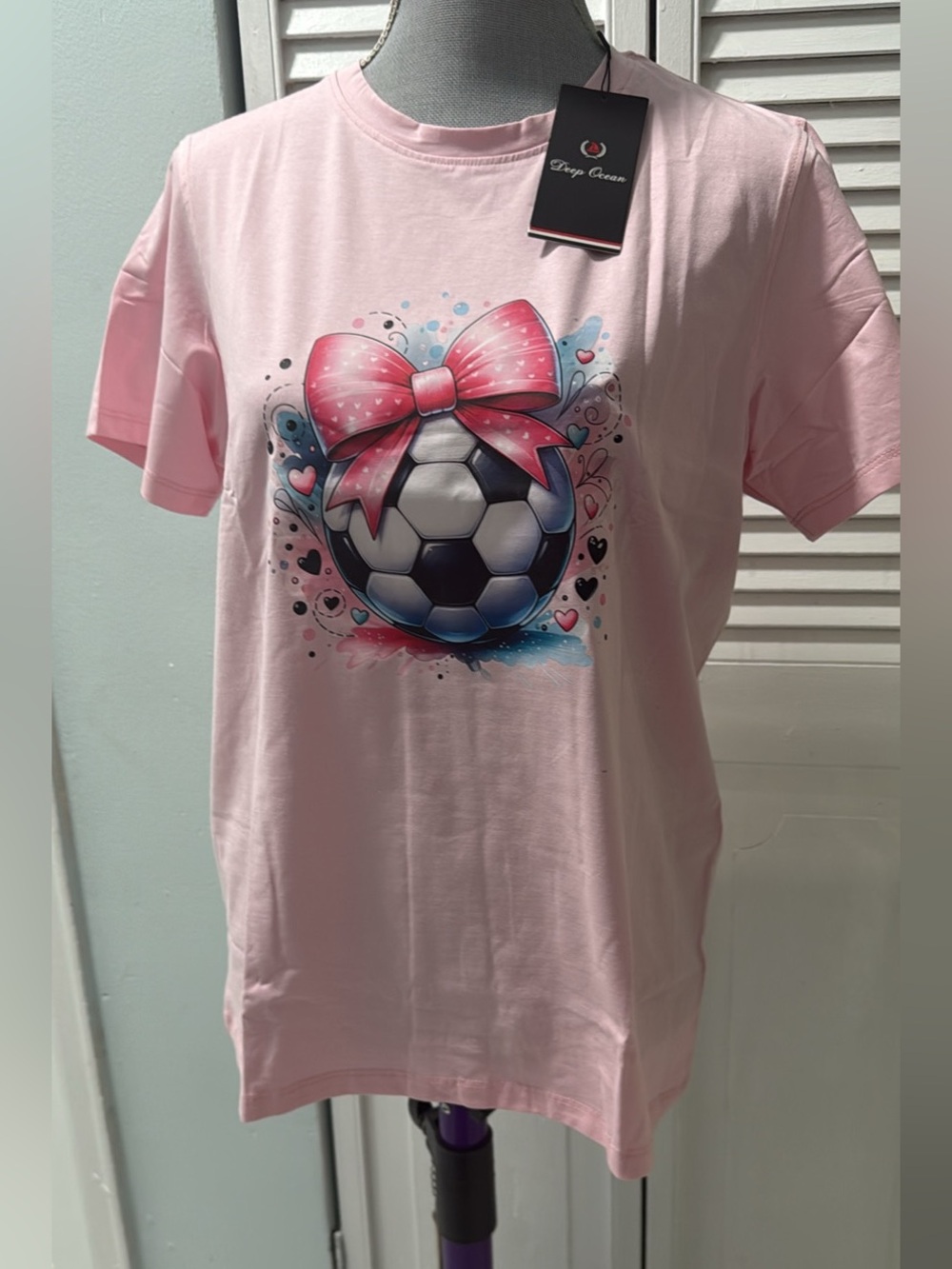 Pink Graphic Soccer Tee with Bow